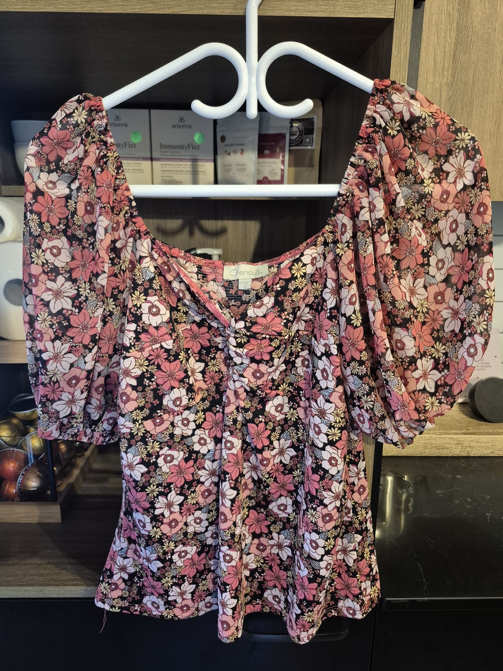 Chenault Pink Floral Puff-Sleeve Blouse